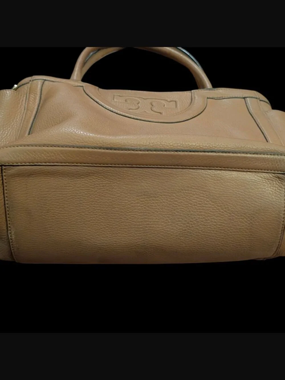 Tory Burch Serif T Satchel Brown Leather Hand Bag Purse No Shoulder Strap